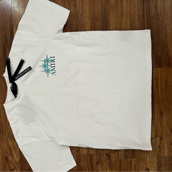 AMIRI White Tee with Teal Star Graphic - Picture 1 of 6